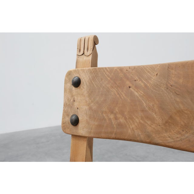 Brutalist Armchair with Carved Rosettes and Nailed Wooden Seat, Spain, 1950s For Sale - Image 14 of 16