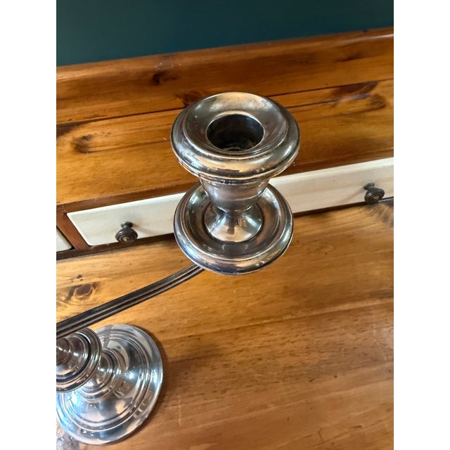 Statement Circa 1930 Gorham Convertible Silver-Plate Triple Candelabras - A Pair For Sale - Image 13 of 18
