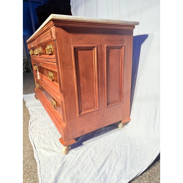 Brown 1870–1890 Antique Eastlake Walnut & Burl Marble-Top Chest of Drawers For Sale - Image 8 of 11