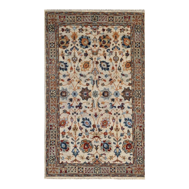 9x12 Iris Oushak Beige Floral Modern Hand Knotted Wool Carpet Rug For Sale
