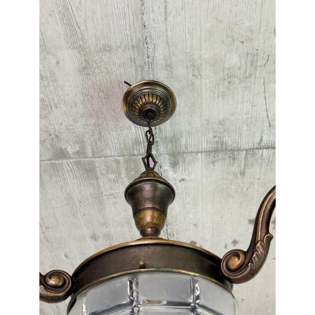 Vienna Secession Hanging Lamp in Brass and Glass, 1900 For Sale - Image 10 of 11