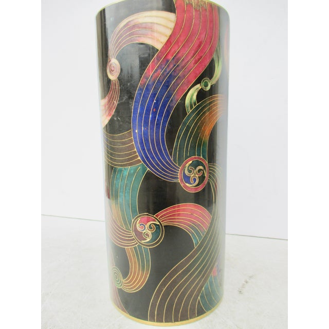 Vintage Chinese Enamel Cylinder Vase For Sale - Image 4 of 8