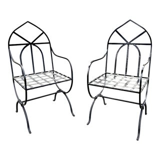 19th Century English Gothic Revival Wrought Iron Garden Chairs -- a Pair