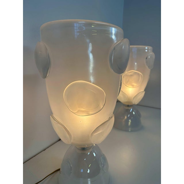 Italian Art Deco Murano Glass Vase Table Lamps, 2000s, Set of 2 For Sale - Image 4 of 11