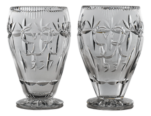 English George VI Coronation Commemorative Cut Crystal Glass Vases by Sawrex, 1937, Set of 2