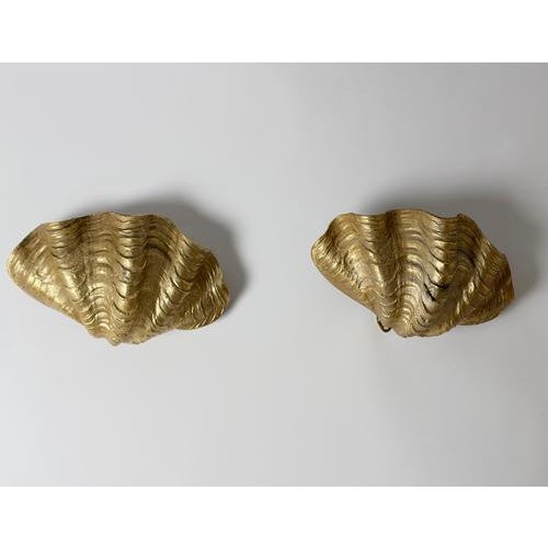1970s Hollywood Regency French Gilt Metal Clam Shell Wall Sconces, 1970, Set of 2 For Sale - Image 5 of 18