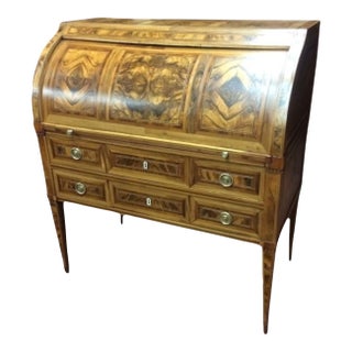 Antique Cylinder Roll Desk, Italian Antique Desk, Burl Wood Desk For Sale
