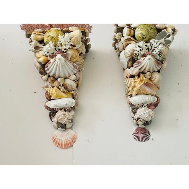Impressive Pair Sea Shell Encrusted Wall Brackets For Sale - Image 4 of 11