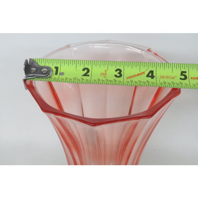 Peach Pink Pressed Glass Vase Wide Opening 10 Panel Ribbed Design Vintage 4756b For Sale - Image 10 of 12
