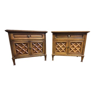 Pair of Thomasville Spanish Revival Pecan Wood Nightstands or Side Tables Made in 1964 For Sale