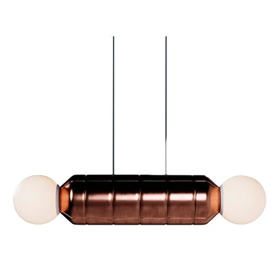 Navazi Medium Horizontal Lamp in Burnished Copper and Frosted Glass by Svitanok For Sale