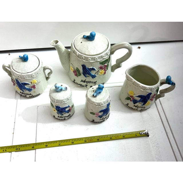 Vintage Enesco "Bluebird" Ceramic Tea Set Featuring a "Home Sweet Home" For Sale - Image 9 of 10