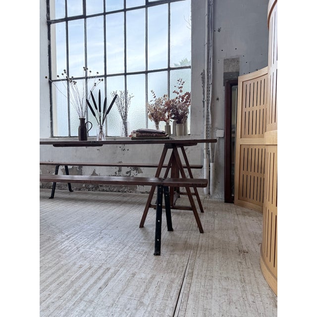 Trestle Farm Table and Benches, 1950s, Set of 3 For Sale - Image 11 of 18