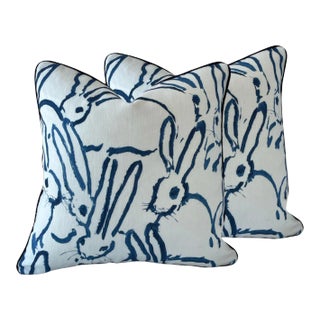 Early 21st Century Hutch Print Blue & White Feather Down Pillows - a Pair For Sale
