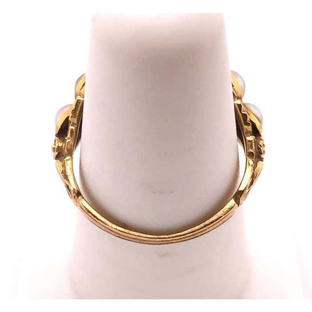 2010s Yellow Gold Antique Cluster of Pearl Ring With Diamond, Size 6 For Sale - Image 5 of 10