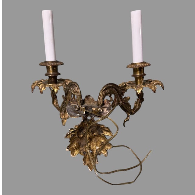 Victorian Antique Victorian Ornate Cast Metal 2 Light Candelabra Wall Sconce For Sale - Image 3 of 6