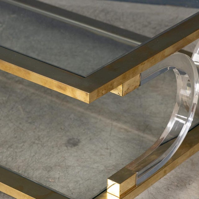 1980s 20th Century Hollywood Regency Italian Glass, Brass and Acrylic Glass Coffee Table, 1980 For Sale - Image 5 of 14