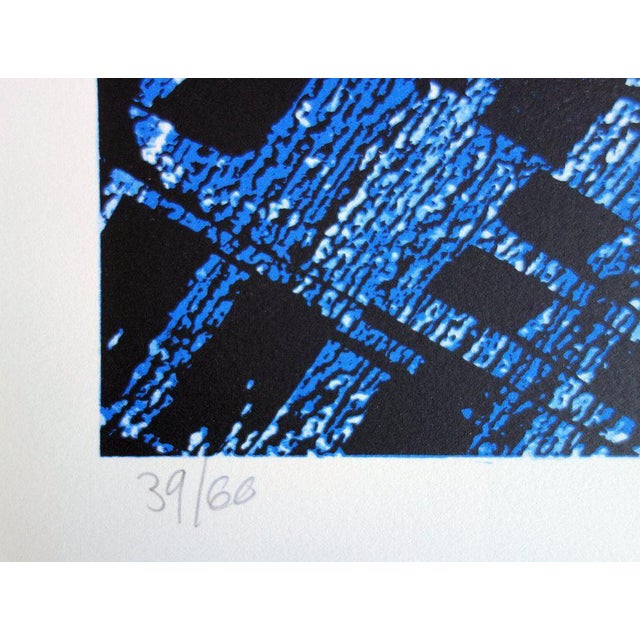 Frank Lalou, Composition abstraite en bleu, Lithograph For Sale - Image 4 of 6