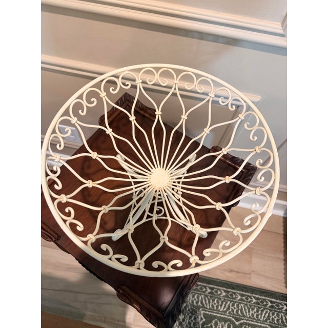 French Country Vintage French Country White Wirework Pedestal Fruit Basket For Sale - Image 3 of 6