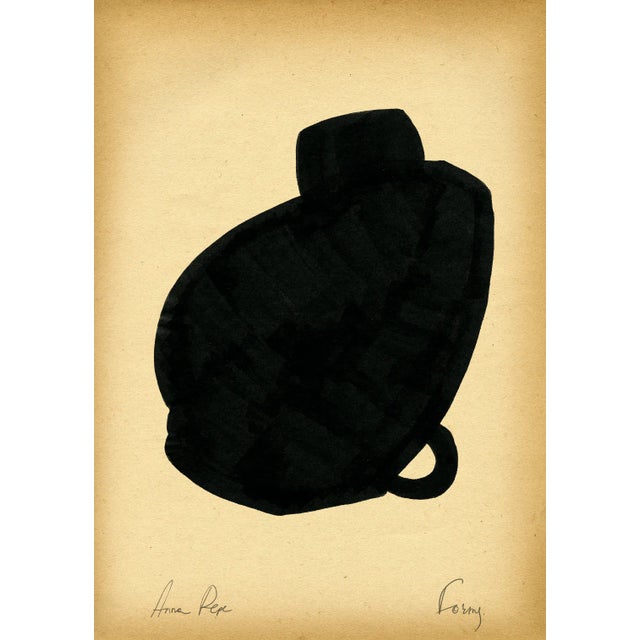 "Forms" Contemporary Minimalist Gouache Drawing on Vintage Paper For Sale