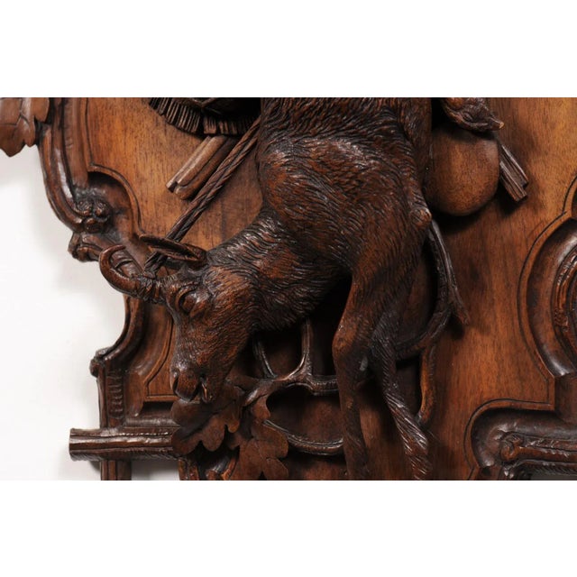 Black Forest Period 19th Century German Oak Wall Carving with Hunting Trophy For Sale - Image 11 of 12
