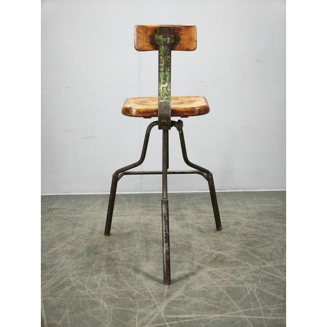 Industrial Height-Adjustable Swivel Workshop Chair, Former Czechoslovakia, 1940s For Sale - Image 11 of 16