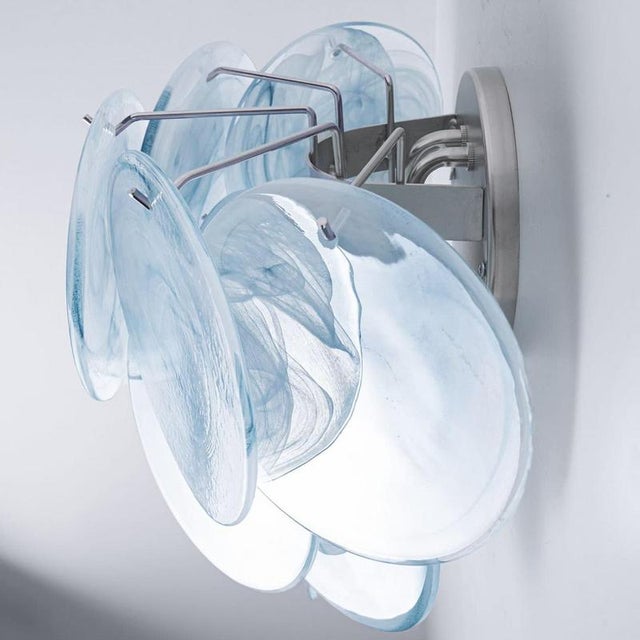 Blue Large Murano Blue Glass Discs and Brass Wall Light, Italy, 1970 For Sale - Image 8 of 15