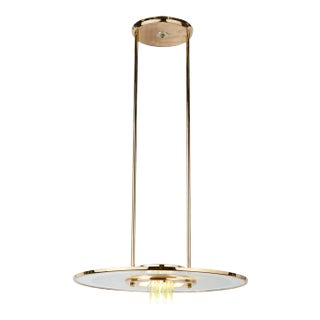 1970s Glass and Brass Saucer Pendant Light For Sale