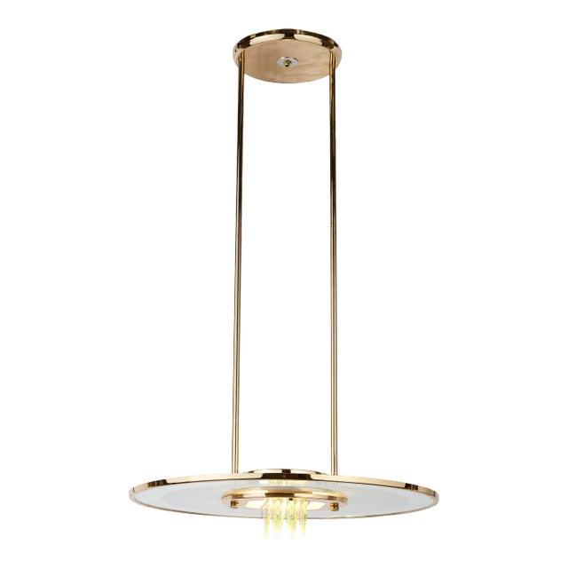 1970s Glass and Brass Saucer Pendant Light For Sale