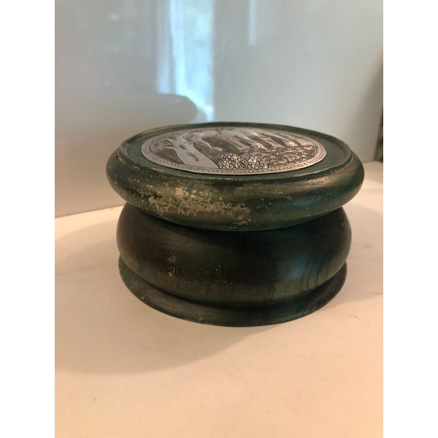 Round Green Wood Box With Elephant Tin Accent For Sale - Image 6 of 10