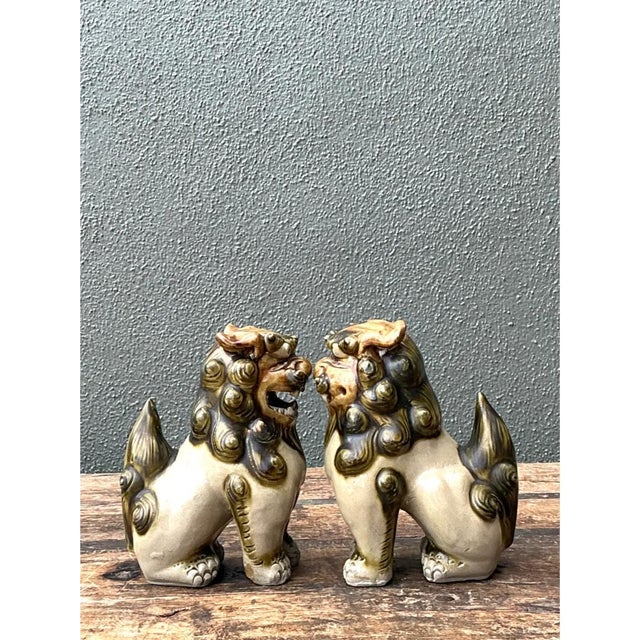 Vintage Ceramic Foo Dog Statues - Pair For Sale - Image 9 of 12