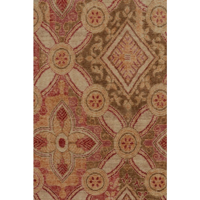 2010s Rug & Kilim’s Distressed Style Rug in Red, Gold and Beige-Brown Trellises For Sale - Image 5 of 7