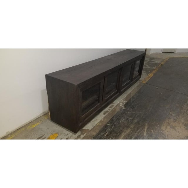 Restoration Hardware Rustic Reclaimed Russian Oak Glass 4 Door Media Console