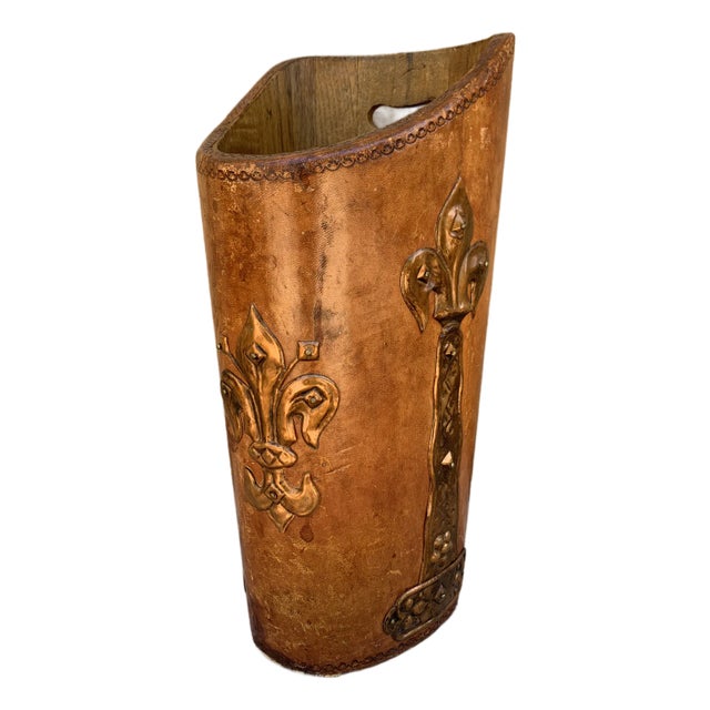 19th-Century French Leather-Wrapped Grain Bin or Umbrella Stand For Sale