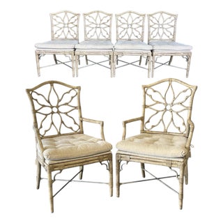 Ferguson Copeland Pavillion Dining Chairs, Set of Six, Fretwork Rattan, Target Back, Vintage For Sale