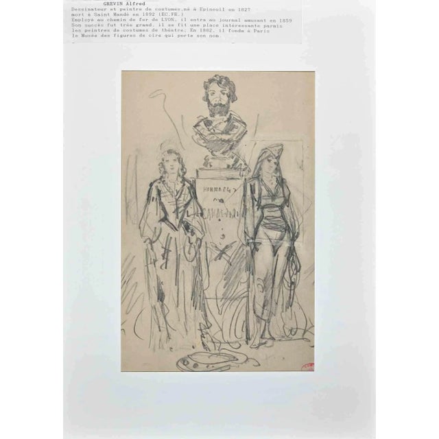 The Statue and Women is an original drawing in Pencil realized by Alfred Grévin in the Late-19 Century. Applied on a...