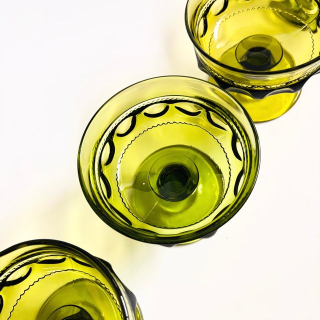 Glass Indiana Glass Kings Crown Green Coupe Glasses - Set of 5 For Sale - Image 7 of 8