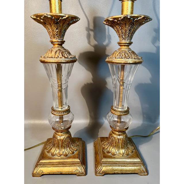 Pair Crystal Brass Lamps Berman Signed 1980s Hollywood Regency Style For Sale In Providence - Image 6 of 8
