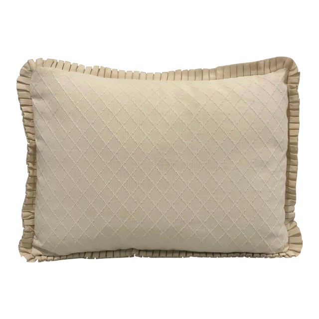Vintage Cream Colored Diamond Pique Rectangle Bolster Pillow With Trim For Sale