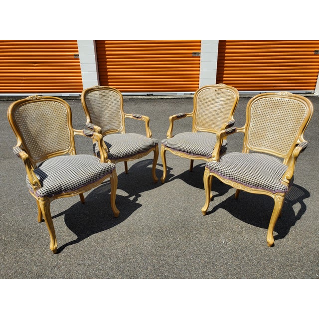 Mid 20th Century French Provincial Louis XV Style Cane Backed Fauteuils Arm Chairs For Sale - Image 16 of 17