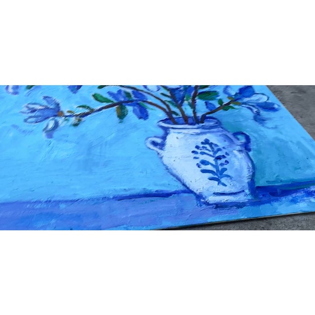 Blue Blue Magnolia - Modern Floral Oil Painting Original Art For Sale - Image 8 of 8