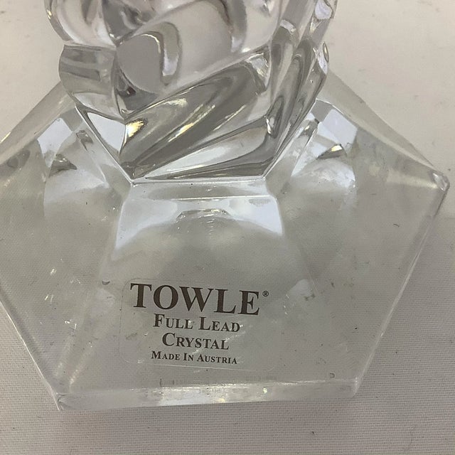 Metal Contemporary Barley Twist Towle Lead Crystal Candle Holders From Austria - A Pair For Sale - Image 7 of 9
