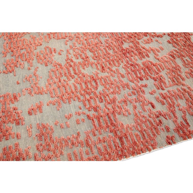 Orange Modern Apadana's Safi Collection Handmade Abstract Oversize Wool Rug For Sale - Image 4 of 11