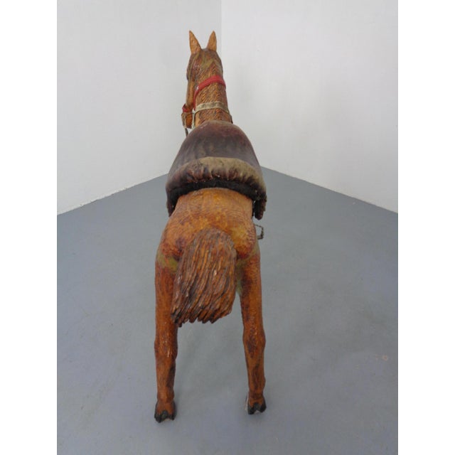 Large Wooden Horse with Leather Saddle, 1900 For Sale - Image 18 of 18