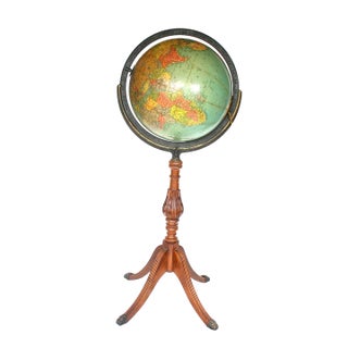 Vintage 1940s World Globe on Duncan Phyffe Style Floor Stand For Sale