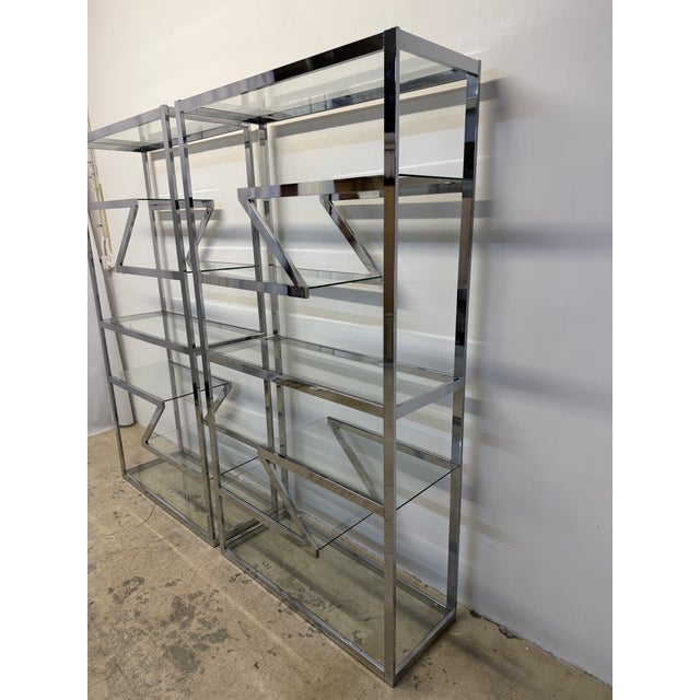 Mid-Century Modern Design Institute America Chrome and Glass Etageres / Bookcases, 1970s - A Pair For Sale - Image 3 of 14