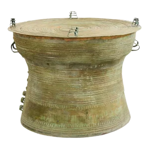 Southeast Asian Bronze Rain Drum Drinks Table With Verdigris