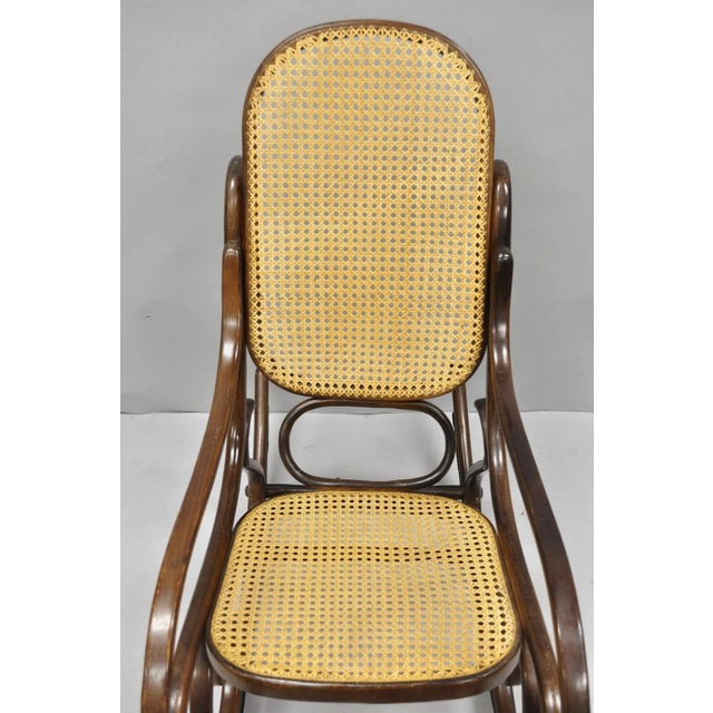 Mid-Century Modern Vintage Mid Century Modern Thonet Style Bentwood & Cane Rocker Rocking Chair (A) For Sale - Image 3 of 18