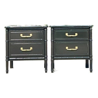 Vintage Regency Lacquered Faux Bamboo Nightstands - A Pair For Sale