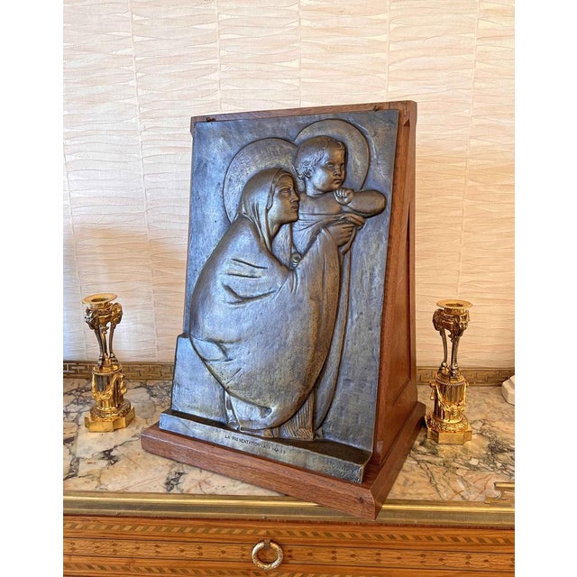 Georges Mathey, Large Bas Relief, 1912, Bronze & Oak For Sale - Image 6 of 15